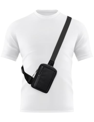 Peicees Mini Sling Bag for Men Women Crossbody Bag Travel Running Phone Daypack Shoulder Bags Black - Image 1