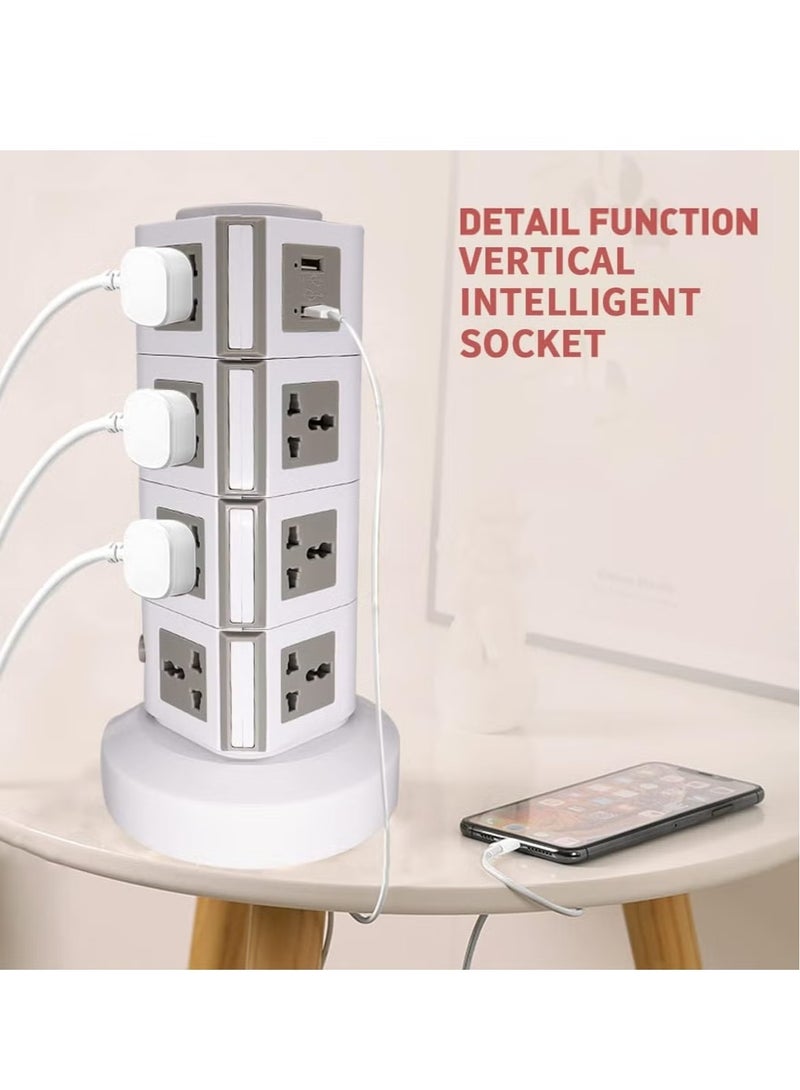 JAJEEK Universal Vertical Multi-Socket Power Strip (110V-250V) with 2 USB Ports – Electrical Charging Station & Surge Protector for Home, Office, Travel – 4-Layer Design, Worldwide Compatibility - Image 5