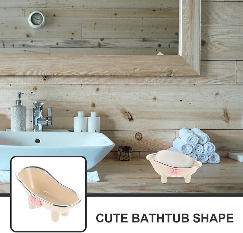 Bathtub Shaped Soap Holder with Drain Compact Lightweight Organizer White - Image 3