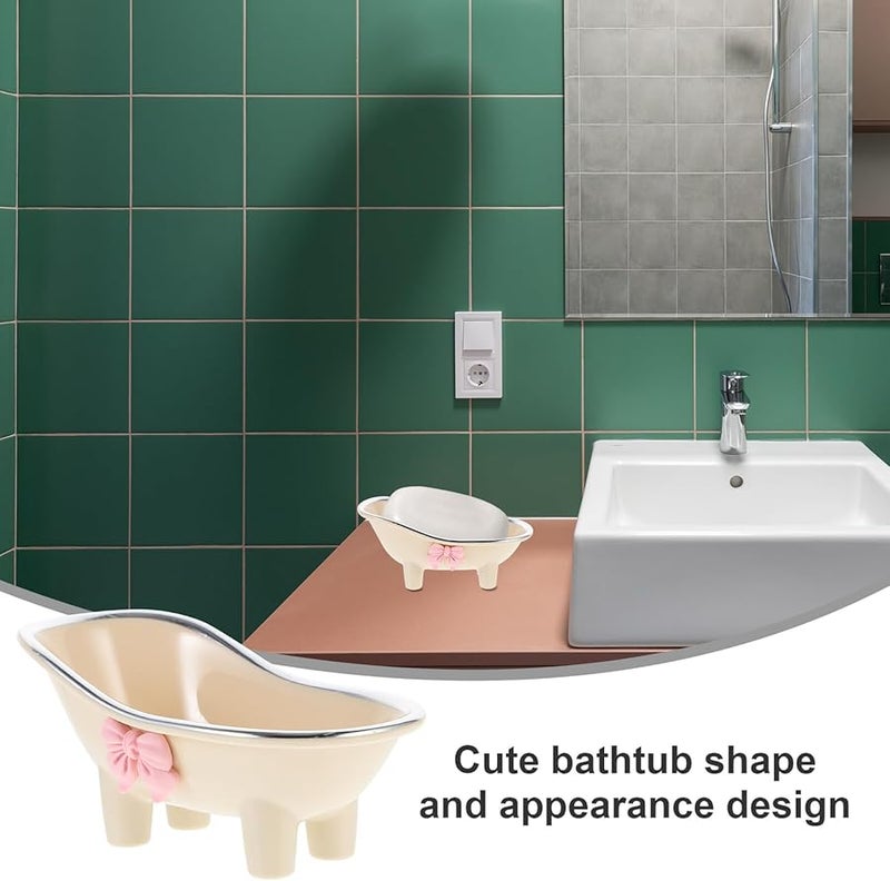 Bathtub Shaped Soap Holder with Drain Compact Lightweight Organizer White - Image 5