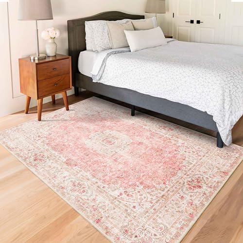 Castage Pink Rug 3x5,Washable Area Rugs for Bedroom Living Room Kitchen Entryway,Small Boho Vintage Bohemian Distressed Non Slip Carpet,Blush - Image 3