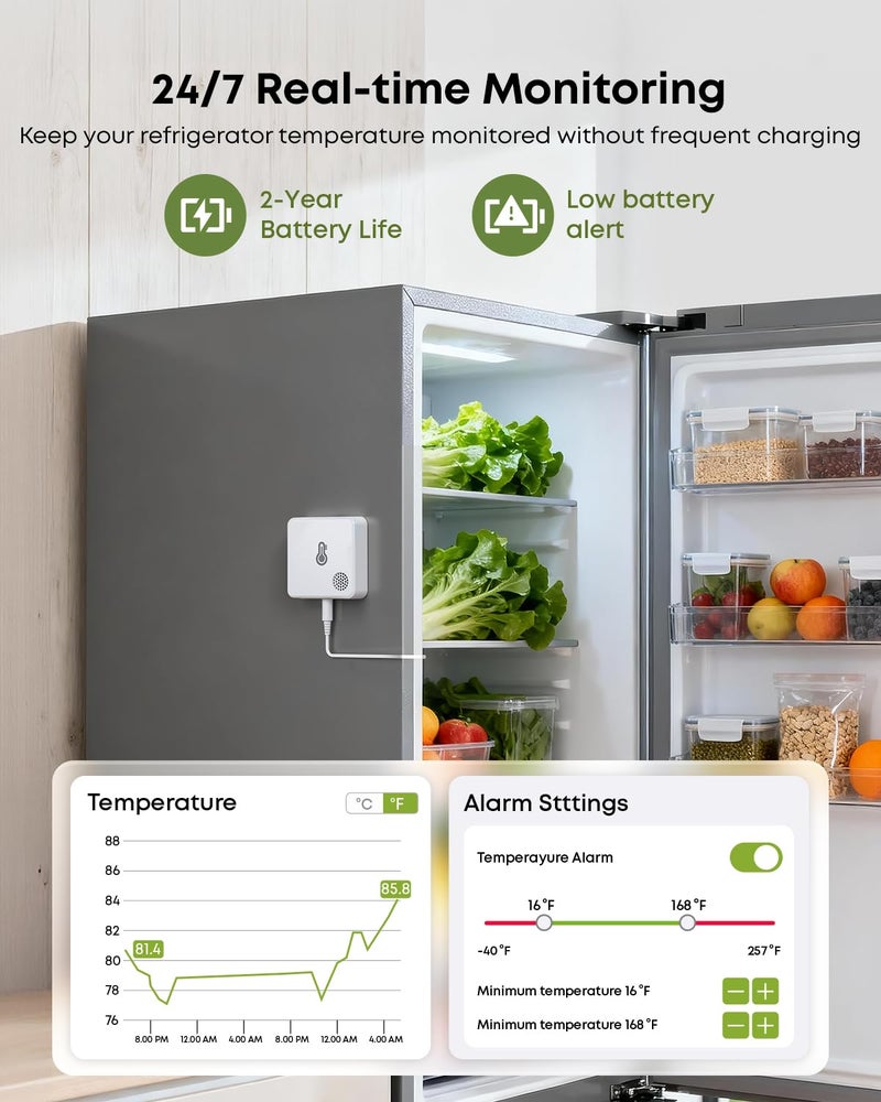 Mocreo WiFi Refrigerator Thermometer with Freezer Alarm, Email Alert, App Notification, Data Logging Export, No Subscription Fee, 2 Remote Temperature Sensor for Home Kitchen, Hot Tub - Image 4