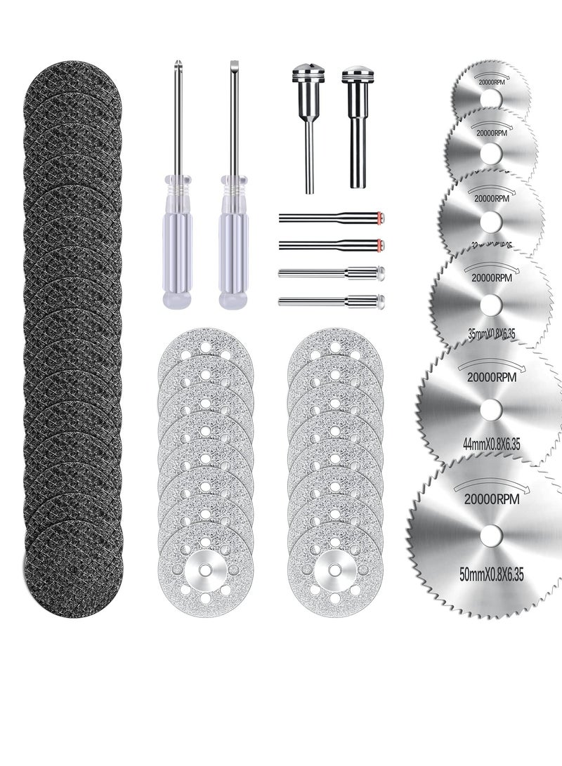 Excefore Cutting Wheels Set for Rotary Tool, 44 Pcs Accessories Kit, Includes 15 Diamond Cutting Wheels, 15 Resin Cut Off Discs, 6 HSS Circular Saw Blades, 6 Mandrel Shanks, and 2 Screwdrivers, Gifts for Men  - Image 1