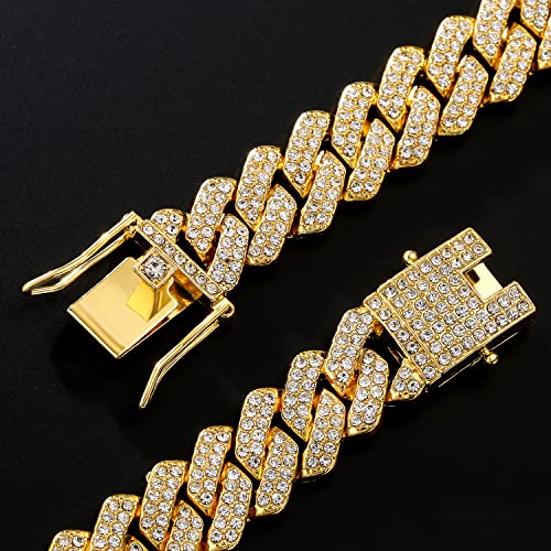 JUNVirtuous Cuban Link Chain Mens Iced Out Miami Cuban Necklace Silver/Gold Bling Diamond Hip Hop Jewelry for Women - Image 4
