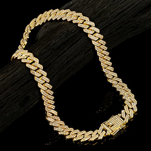 JUNVirtuous Cuban Link Chain Mens Iced Out Miami Cuban Necklace Silver/Gold Bling Diamond Hip Hop Jewelry for Women - Image 5