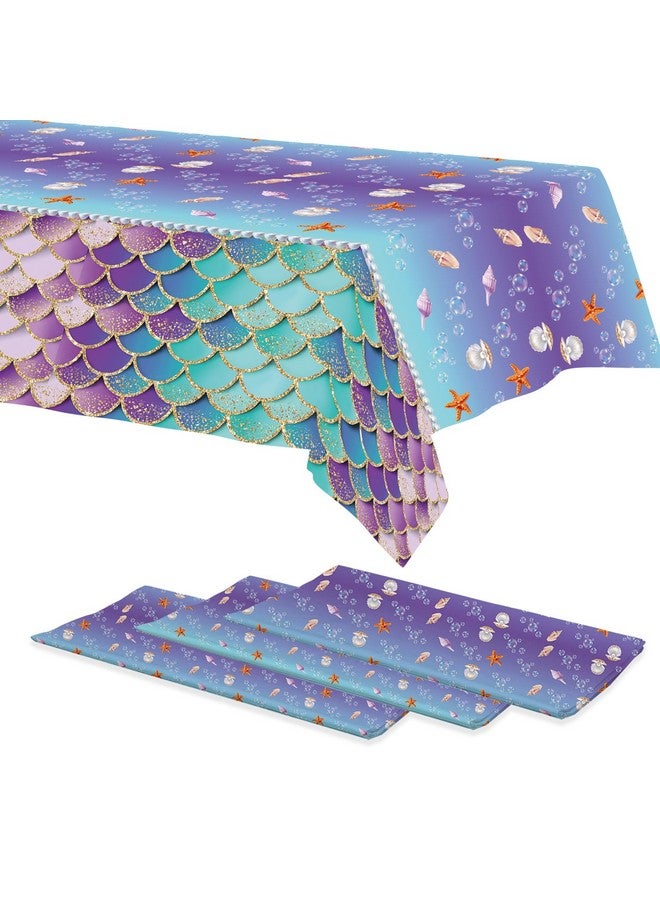 موكسيكا 3 قطع من مفارش المائدة حورية البحر لوازم حفلات أعياد الميلاد تحت البحر غطاء طاولة بلاستيكي للاستخدام مرة واحدة للأميرة وأعياد الميلاد وحفلات استقبال المولود 108 × 54 بوصة - Image 1
