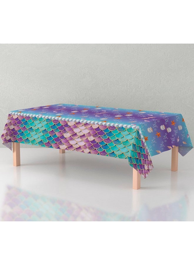 موكسيكا 3 قطع من مفارش المائدة حورية البحر لوازم حفلات أعياد الميلاد تحت البحر غطاء طاولة بلاستيكي للاستخدام مرة واحدة للأميرة وأعياد الميلاد وحفلات استقبال المولود 108 × 54 بوصة - Image 2