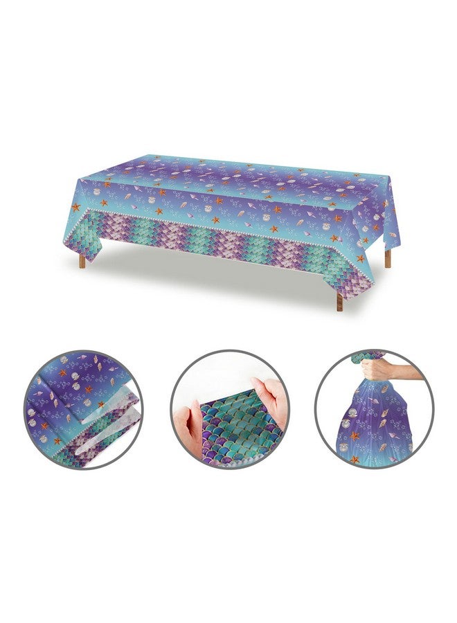 موكسيكا 3 قطع من مفارش المائدة حورية البحر لوازم حفلات أعياد الميلاد تحت البحر غطاء طاولة بلاستيكي للاستخدام مرة واحدة للأميرة وأعياد الميلاد وحفلات استقبال المولود 108 × 54 بوصة - Image 3