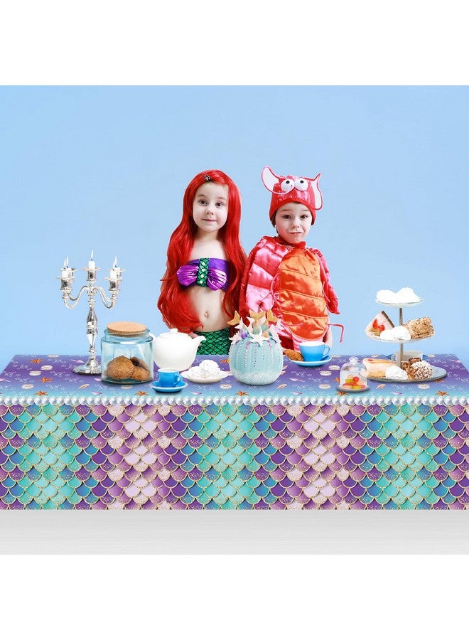 موكسيكا 3 قطع من مفارش المائدة حورية البحر لوازم حفلات أعياد الميلاد تحت البحر غطاء طاولة بلاستيكي للاستخدام مرة واحدة للأميرة وأعياد الميلاد وحفلات استقبال المولود 108 × 54 بوصة - Image 5
