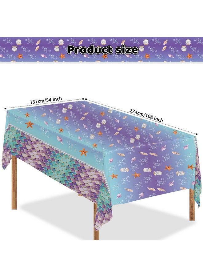 موكسيكا 3 قطع من مفارش المائدة حورية البحر لوازم حفلات أعياد الميلاد تحت البحر غطاء طاولة بلاستيكي للاستخدام مرة واحدة للأميرة وأعياد الميلاد وحفلات استقبال المولود 108 × 54 بوصة - Image 4