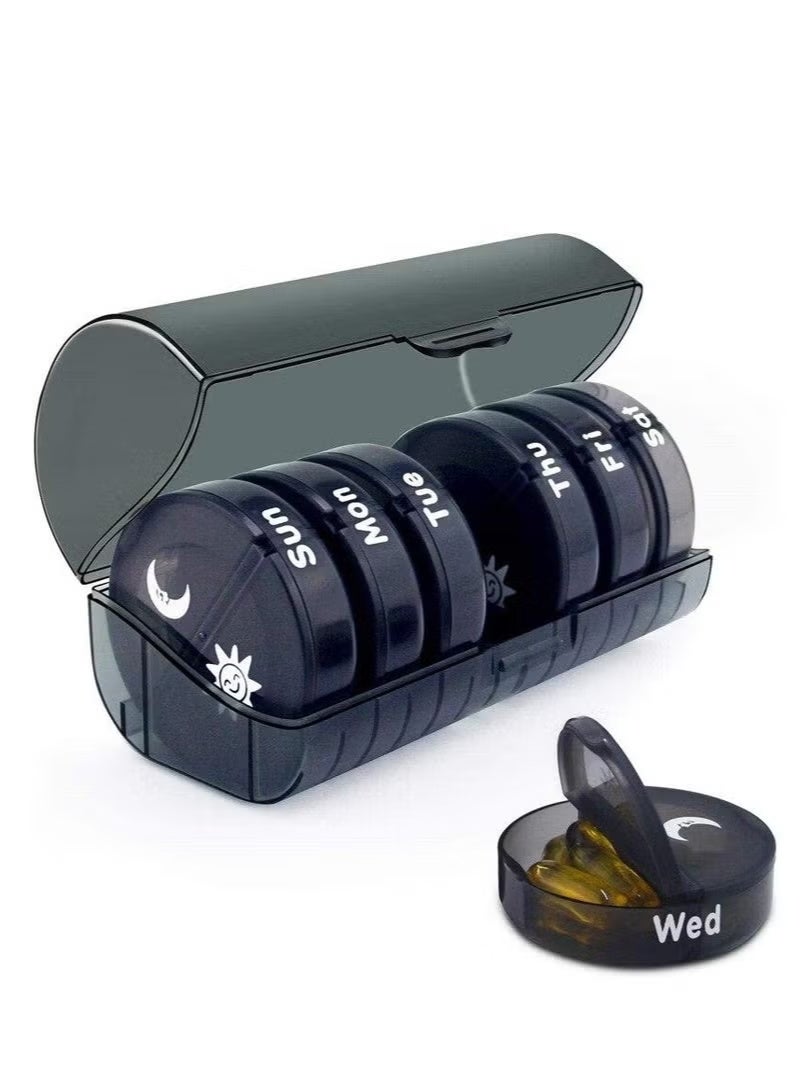 Pill Organizer 2 Times a Day, Medicine Pill Organizer, Weekly Pill Organizer AM PM Pill Box, Large Capacity 7 Day Pill Box for Medicine/Vitamin/Fish Oil/Supplements (Black) - Image 1