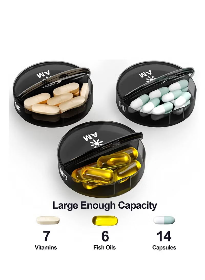 Pill Organizer 2 Times a Day, Medicine Pill Organizer, Weekly Pill Organizer AM PM Pill Box, Large Capacity 7 Day Pill Box for Medicine/Vitamin/Fish Oil/Supplements (Black) - Image 2