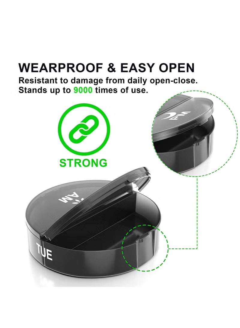 Pill Organizer 2 Times a Day, Medicine Pill Organizer, Weekly Pill Organizer AM PM Pill Box, Large Capacity 7 Day Pill Box for Medicine/Vitamin/Fish Oil/Supplements (Black) - Image 3