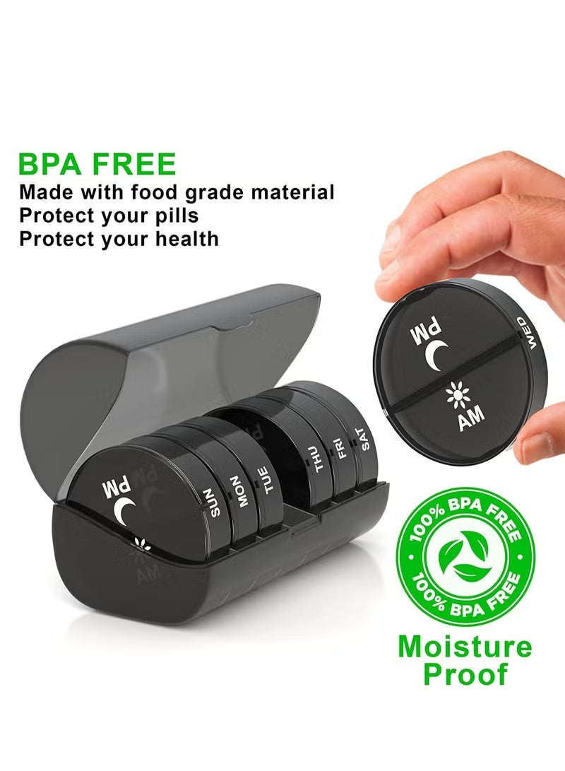 Pill Organizer 2 Times a Day, Medicine Pill Organizer, Weekly Pill Organizer AM PM Pill Box, Large Capacity 7 Day Pill Box for Medicine/Vitamin/Fish Oil/Supplements (Black) - Image 5