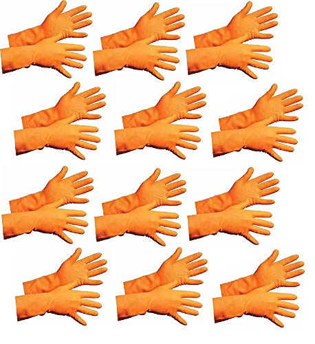 WeighTAJ 12 Pairs Flocklined Industrial Rubber Gloves Heavy Duty Reusable CE Approved Ideal for Industrial Construction Material Handling Cleaning