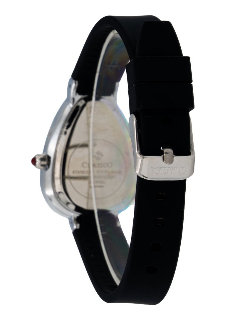 Clasico 💎 Dumue Elegant Women’s Teardrop Dial Watch ⌚ | Crystal Bezel | Black Silicon Strap | Analog Quartz | Fashion Wristwatch for Ladies - Image 4