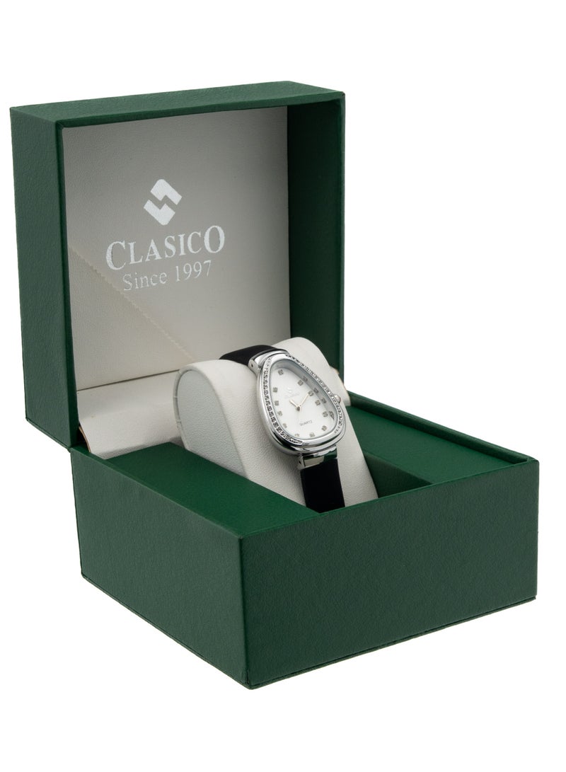 Clasico 💎 Dumue Elegant Women’s Teardrop Dial Watch ⌚ | Crystal Bezel | Black Silicon Strap | Analog Quartz | Fashion Wristwatch for Ladies - Image 5