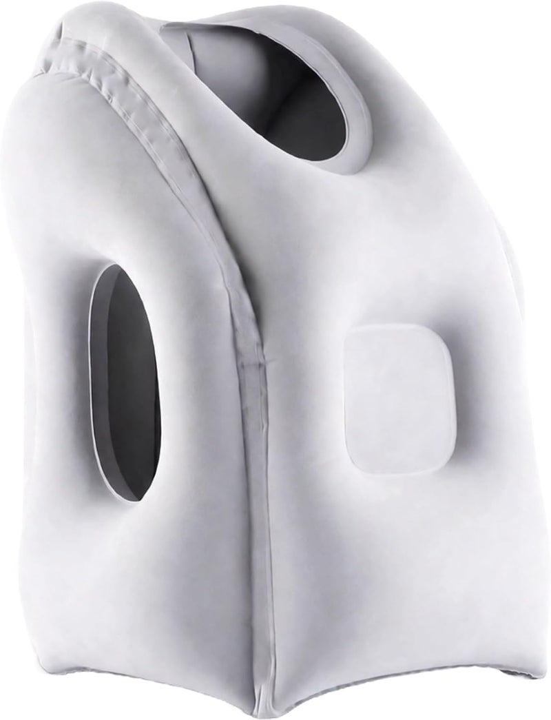 All-scene compatible build Inflatable Travel Pillow with Ventilation Holes, Gray Portable Air Cushion Neck Support Pad, Ergonomic Multi Position Support, Fast Inflation and Deflation, Storage Bag Included Wear resistant - Image 1