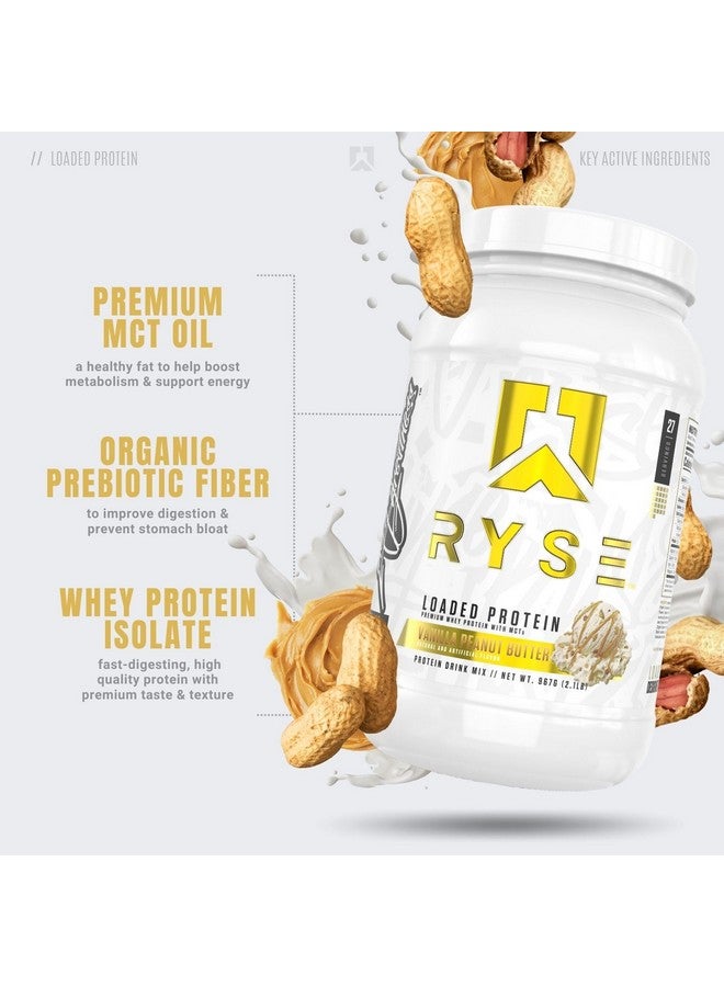 RYSE Up Supplements Ryse Loaded Protein Powder - Vanilla Peanut Butter - 25g Whey Protein Isolate & Concentrate with Prebiotic Fiber & MCTs - Low Carb, Low Sugar, Digestive-Friendly - 27 Servings / 2 lb Tub - Image 3