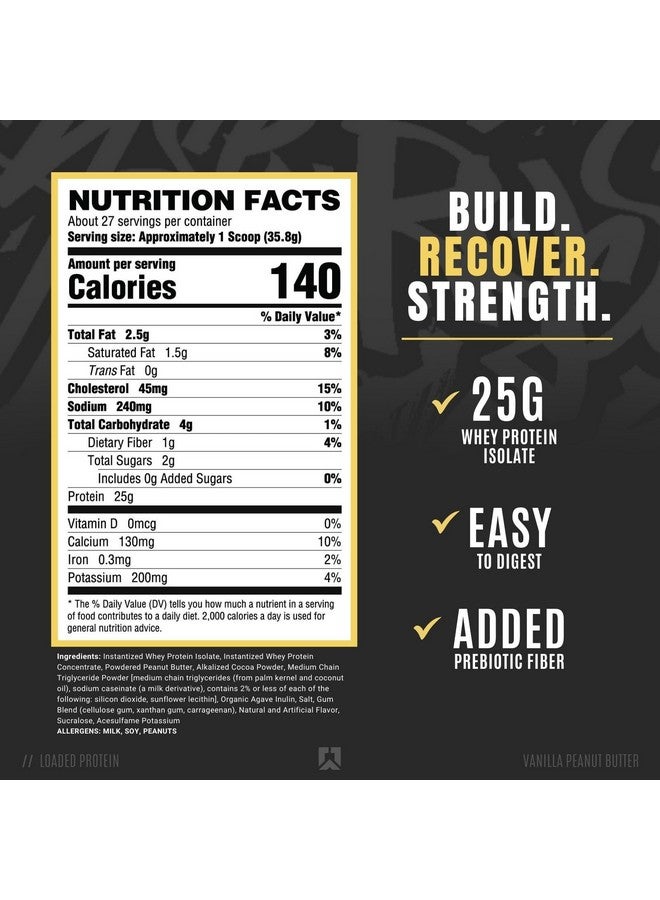 RYSE Up Supplements Ryse Loaded Protein Powder - Vanilla Peanut Butter - 25g Whey Protein Isolate & Concentrate with Prebiotic Fiber & MCTs - Low Carb, Low Sugar, Digestive-Friendly - 27 Servings / 2 lb Tub - Image 2