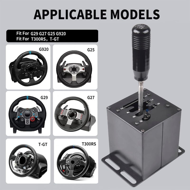 CNRAQR محول ناقل الحركة المحاكي من نوع USB للكمبيوتر الشخصي 6+R H Gear Shifter المتوافق مع عجلات القيادة Logitech G29/G27/G25/G920 و T300RS/GT، والمتوافق مع ناقل الحركة لنظام Windows للكمبيوتر الشخصي لألعاب المحاكاة مثل ATS و ETS و Dirt و WRC. - Image 2