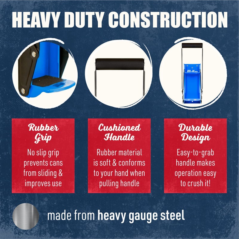 Mckay 16 Oz. and 12 Oz. Metal Can Crusher, Can Crusher Wall Mounted, Can Crushers for Recycling Wall-Mounted Smasher for Aluminum Seltzer, Soda, Beer Cans and Bottles, Gadgets for Home - Blue - Image 2