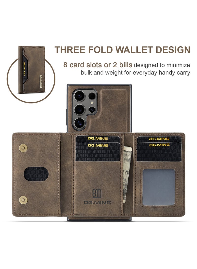 Samsung Galaxy S24 Ultra 2 in 1 Clutch Wallet, Vintage Slim Leather Case Magnetic Detachable Tri-Fold Wallet, S24 Ultra 6.8" Leather Case with Card Holder Pocket Slim Case - Image 2