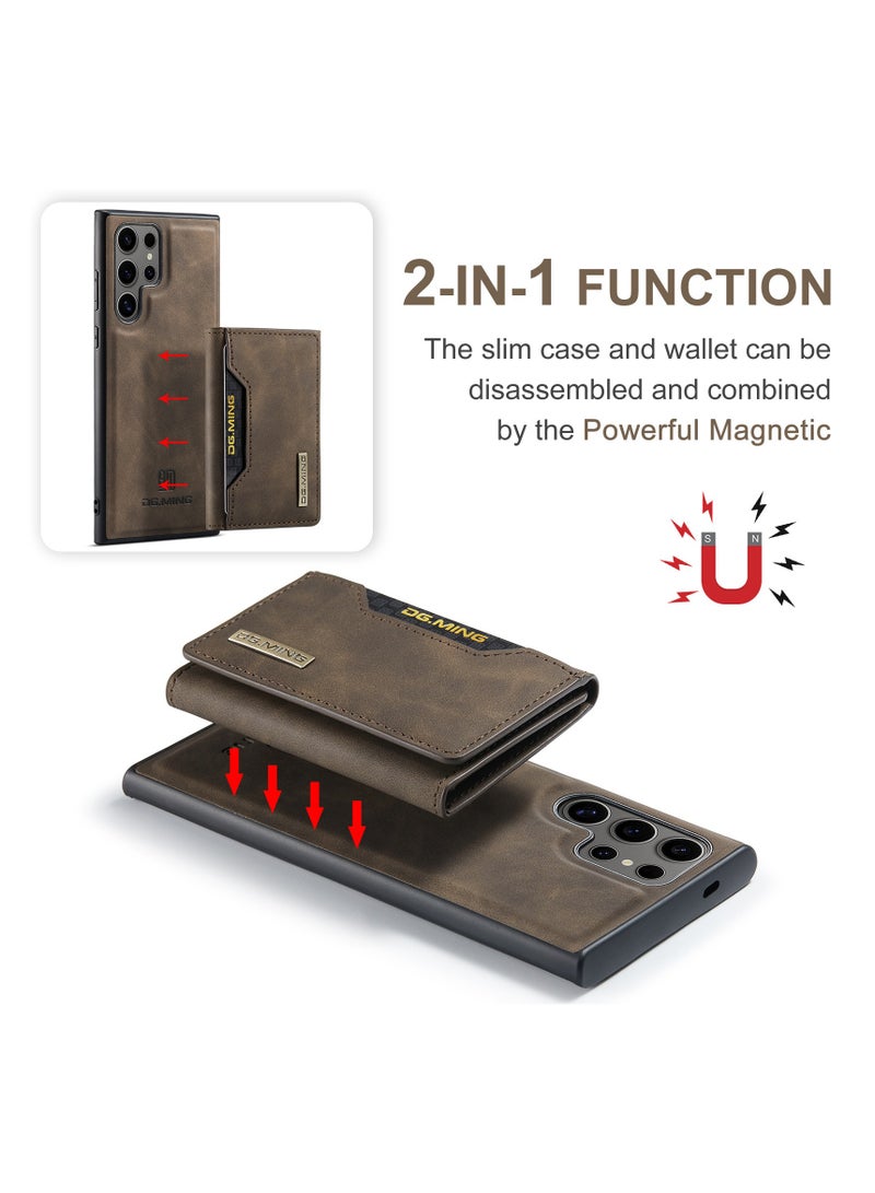 Samsung Galaxy S24 Ultra 2 in 1 Clutch Wallet, Vintage Slim Leather Case Magnetic Detachable Tri-Fold Wallet, S24 Ultra 6.8" Leather Case with Card Holder Pocket Slim Case - Image 5