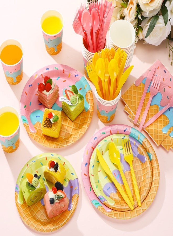 Ziliny 280 Pcs Ice Cream Party Decorations Paper Plates Napkins Cups Forks Set Disposable Tableware Supplies for Birthday Baby Shower Appetizer Lunch Dinner Dessert, Serve 40(Ice Cream Party) - Image 4