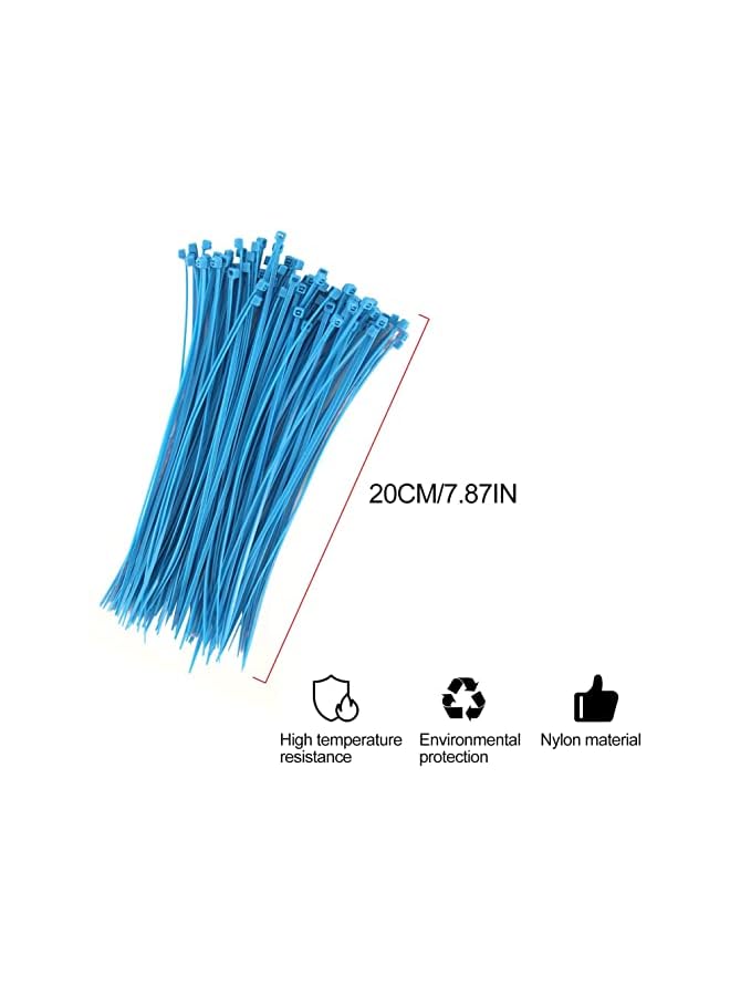 DKURVE Zip Ties, 100Pack Cable Zip Ties Heavy Duty 7.87Inch, Premium Plastic Wire Ties, Self-Locking Nylon Tie Wraps for Indoor and Outdoor (3.6mm * 200MM *100) DKURVE® (BLUE) - Image 2