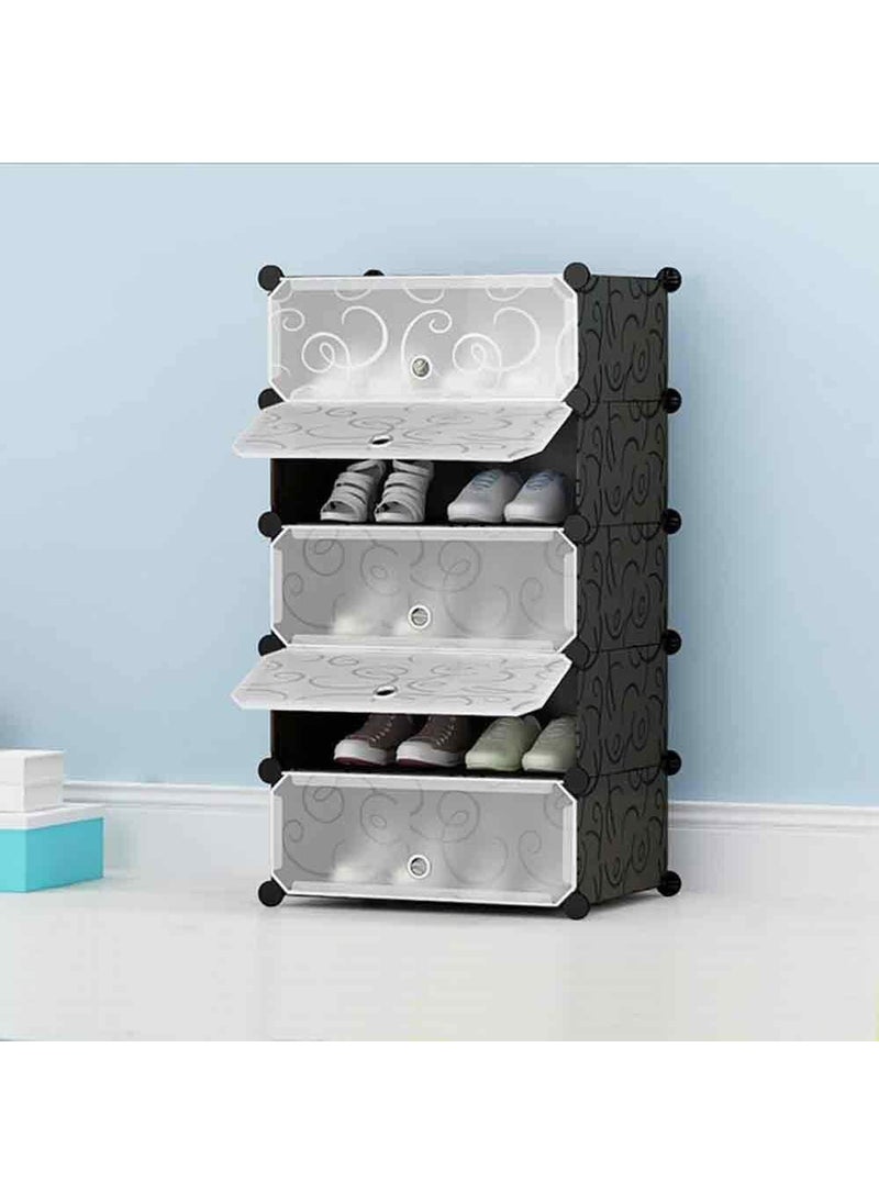 Styleys Styleys Plastic Shoe Rack with Cover for Home/Office Cube Organizer Wardrobe Black (5 Cube Black1) - S1931-5  - Image 1