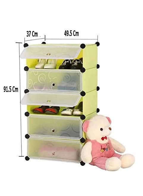 Styleys Styleys Plastic Shoe Rack with Cover for Home/Office Cube Organizer Wardrobe Black (5 Cube Black1) - S1931-5  - Image 2