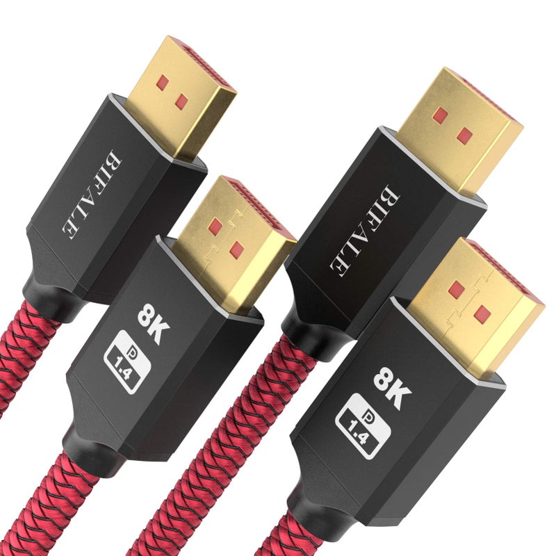 BIFALE VESA Certified 8K DisplayPort 14 Cable 25ft 2Pack DP 14 Cable Nylon Braided Supports 8K60Hz 4K144Hz and 1080P240Hz HBR3 324Gbps HDCP 22 DSC12 for Laptop Gaming Monitor