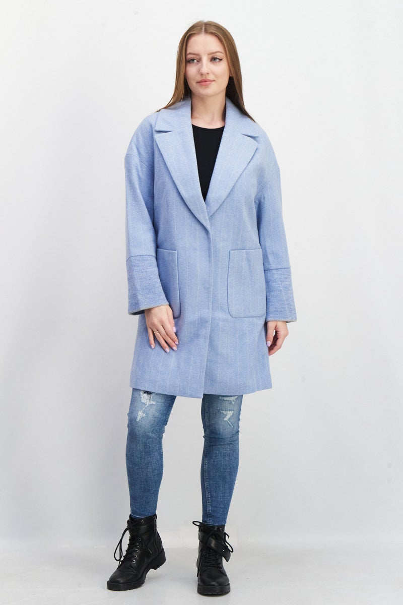 VERO MODA Women Stripe Long Sleeve Trench Coat Jacket, Blue - Image 1
