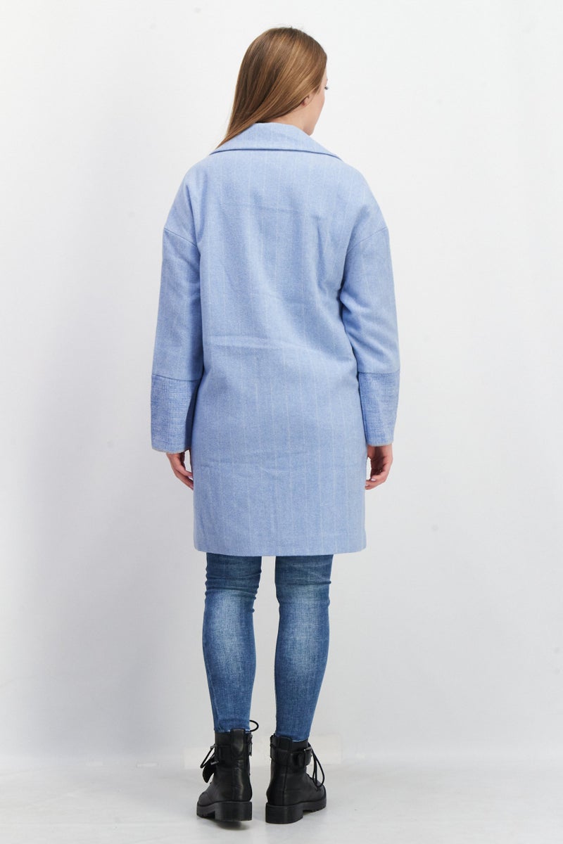 VERO MODA Women Stripe Long Sleeve Trench Coat Jacket, Blue - Image 3