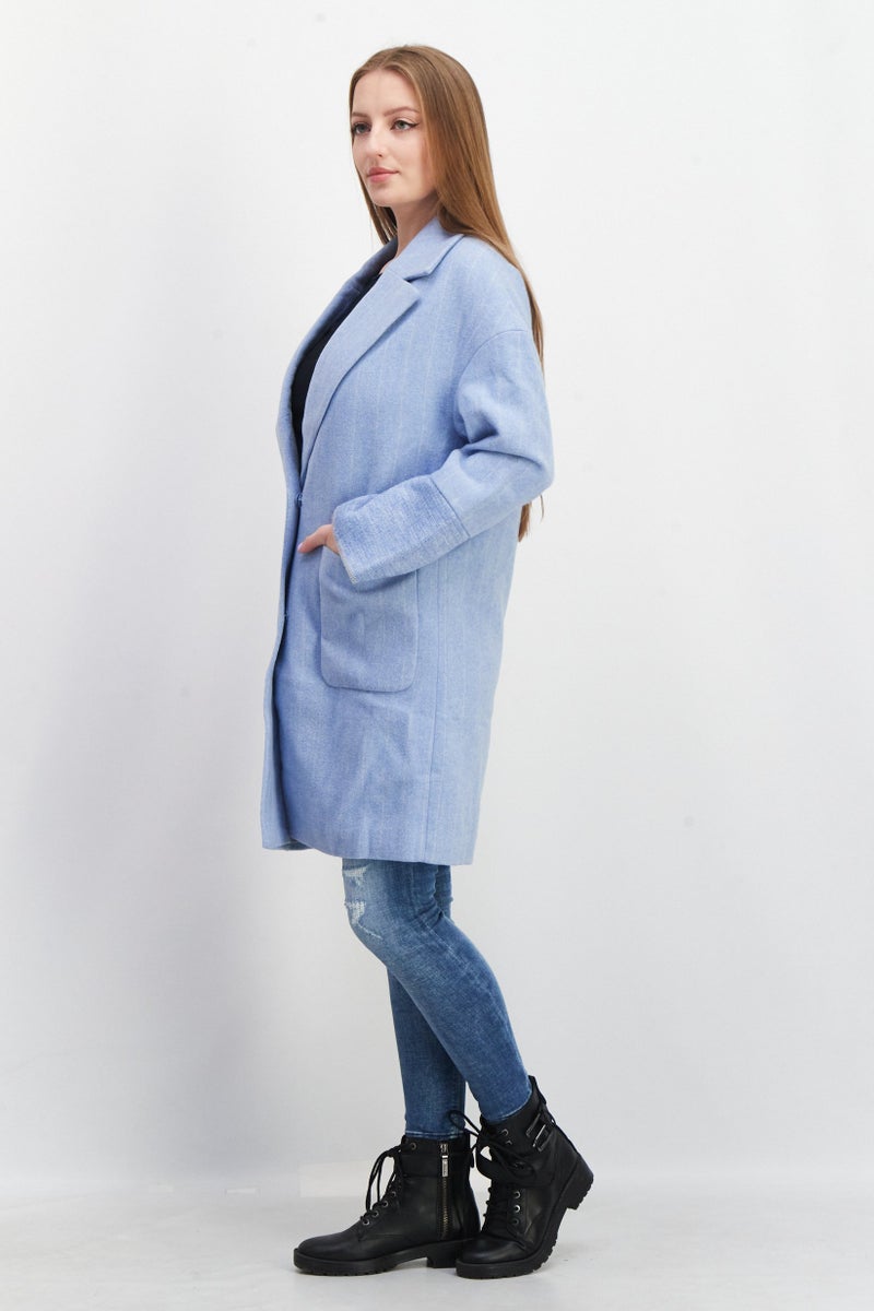 VERO MODA Women Stripe Long Sleeve Trench Coat Jacket, Blue - Image 2