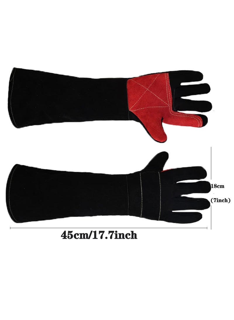 Generic Thicken Leather Animal Handling Gloves, 17.7in Multipurpose Pet Glove for Grabbing Reptile, Animal Bite Resistant Gloves for Training Dogs Cat Bird Snake Parrot Lizard Wild Animals Reptiles, Black  - Image 3