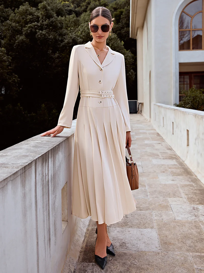 Simplee Lapel Long Sleeve Striped Shirt Maxi Dress, Loose Flowy Silhouette, Daily Casual Dress