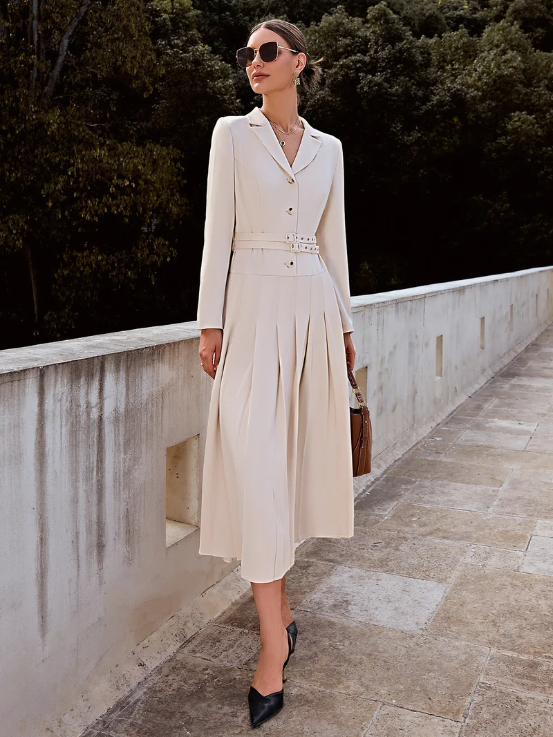 Simplee Lapel Long Sleeve Striped Shirt Maxi Dress, Loose Flowy Silhouette, Daily Casual Dress