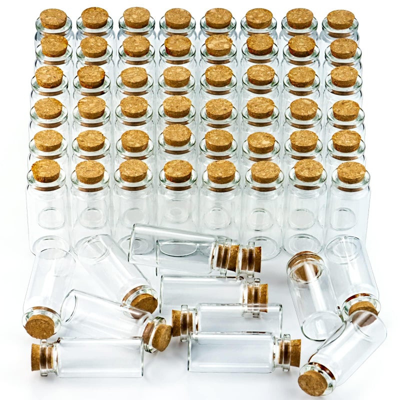 WFPLUS 60 Pcs 10ml Small Glass Bottles with Cork Stopper  DIY Mini Glass Jars Tiny Clear Vials with Cork for Display Art Crafts Decoration Wedding Party Supplies