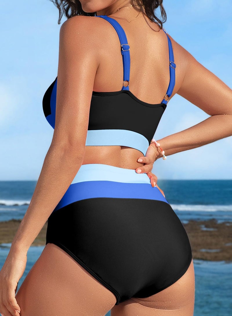 Herseas Women's Bikini Sets Color Block Removable Pad Wire Free 2026 Summer Swimsuits Scoop Neck 2 Piece Bathing Suits Athletic Cruise Essentials Teens Swimwear Sky Blue Medium - Image 2