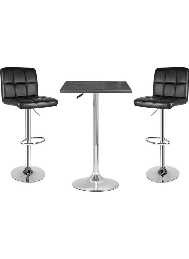 AL WADI FURNITURE AWF AL WADI FURNITURE 3-Piece Adjustable Square MDF Wood Bar Table Set with 2 Bar Stools for Pub Counter Kitchen Home PU Leather Bar Chairs with Footrest 360°Swivel Perfect for Small Space, Black  - Image 1