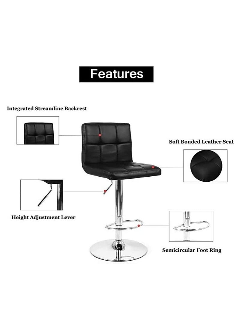 AL WADI FURNITURE AWF AL WADI FURNITURE 3-Piece Adjustable Square MDF Wood Bar Table Set with 2 Bar Stools for Pub Counter Kitchen Home PU Leather Bar Chairs with Footrest 360°Swivel Perfect for Small Space, Black  - Image 2