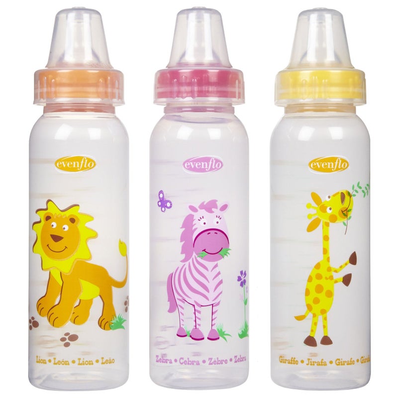 evenflo زجاجة حليب Evenflo Zoo Friends بحلمة قياسية 3 قطع، 8 أونصات (الألوان قد تختلف) - Image 2