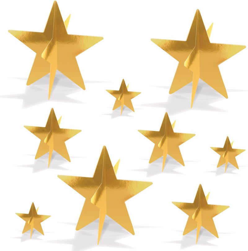 Beistle 9Count 3D Gold Star Centerpieces Starry Night Decorations for Table in 3 Sizes NYE Party Decor Cutouts  Celebration Table Accessories - Image 1