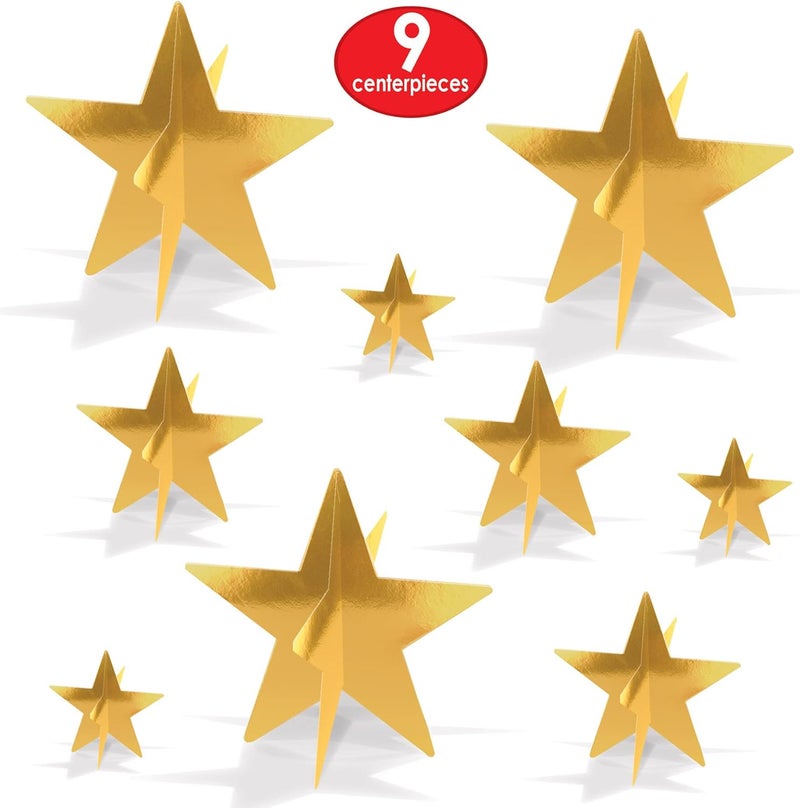 Beistle 9Count 3D Gold Star Centerpieces Starry Night Decorations for Table in 3 Sizes NYE Party Decor Cutouts  Celebration Table Accessories - Image 4