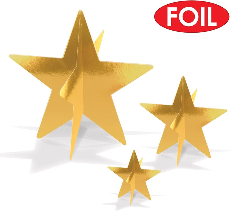 Beistle 9Count 3D Gold Star Centerpieces Starry Night Decorations for Table in 3 Sizes NYE Party Decor Cutouts  Celebration Table Accessories - Image 3