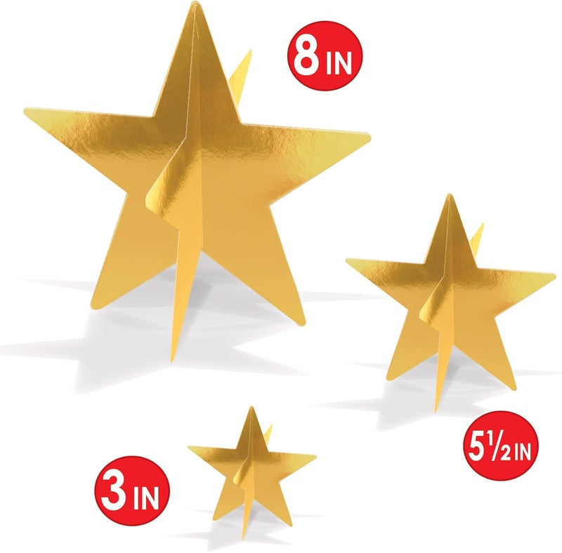 Beistle 9Count 3D Gold Star Centerpieces Starry Night Decorations for Table in 3 Sizes NYE Party Decor Cutouts  Celebration Table Accessories - Image 2