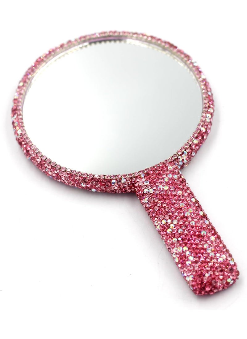 Bestbling - Rhinestone Hand Mirror - Bling Mirror with Dazzling Rhinestones, Perfect for Makeup and Decoration - Ideal Gift for Women and Girls (Round Pink) - Image 1