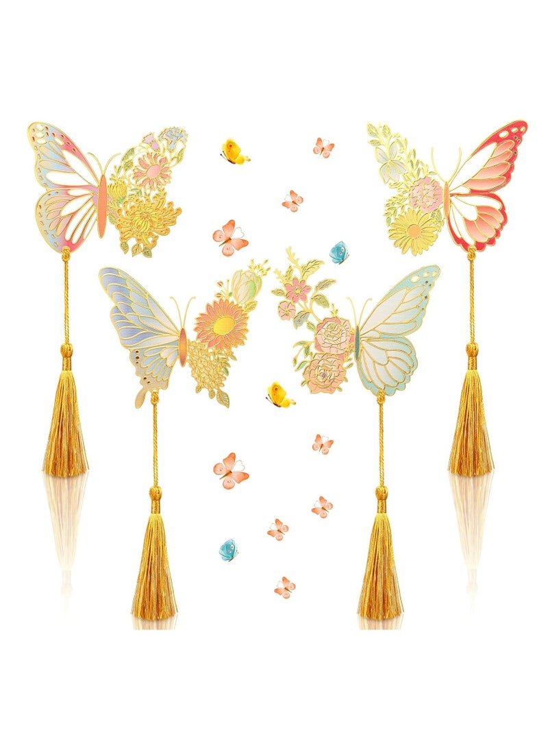 Loquat 4 Pcs Metal Bookmarks with Tassel (erfly Design), Gold Hollow Trim, Ideal for Women, Girls, Book Lovers - Image 1